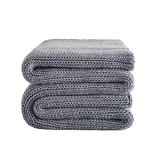 "L'AGRATY Knitted Weighted Blanket - 60""x80"" 15lbs Cooling Chunky Knit Heavy Blanket for Adults Braided Crochet Throw Thick Cable Yarn Knit Decorative Blanket No Beads Evenly Weighted Machine Washable"