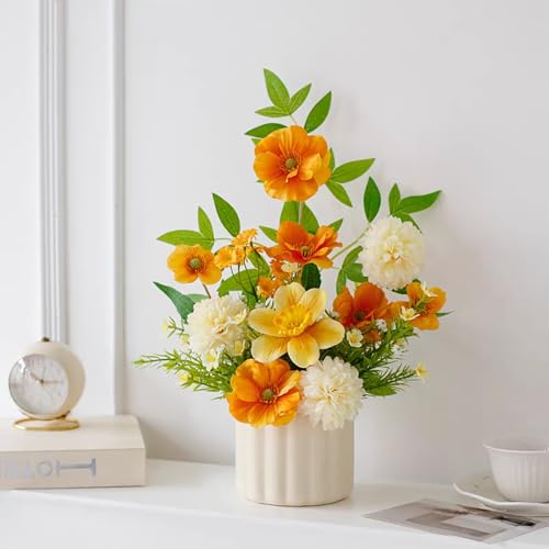 NAWEIDA Artificial Flower in Vase Silk Blue Hydrangeas Flowers with Vase,Faux Flower Arrangement with Vase Suitable for Home Office Decoration, Dining Table Centerpiece