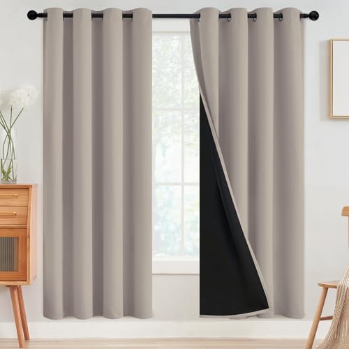 SimpleHome Natural 100% Blackout Curtains Room Darkening Living Room 72L - Curtains for Bedroom,Thermal Insulated Grommet Window Drapes,Curtains for Living Room with Black Back,52 x 72 Inch,2 Panels