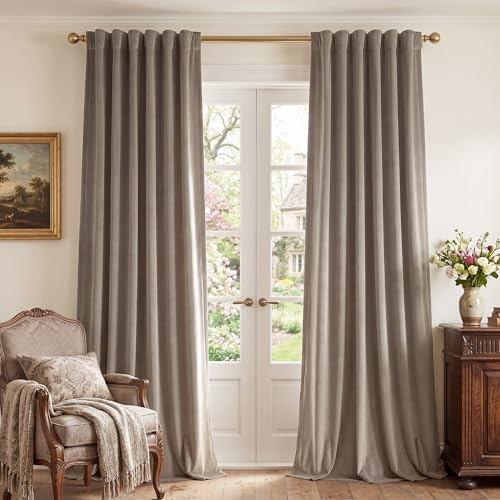 StangH Camel Beige Velvet Curtains 84 Inch Length - Back Tab Light Blocking Thermal Insulated Doorway Drapes for Bedroom Living Room, Ensures Privacy & Comfort, W42 x L84, 2 Panels