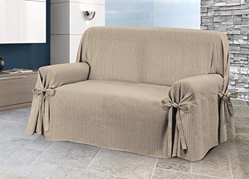 BIANCHERIAWEB Sofa Cover with Tie Bow, Cover for Sofa, Sofa Cover, Made in Italy, 3 Seater Lord Beige Colour