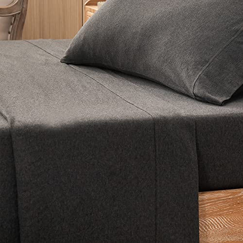 PURE ERA Jersey Knit Flat Top Sheet Only 100% T-Shirt Heather Cotton Super Soft Comfy Breathable (1-Pack, King, Charcoal Grey)