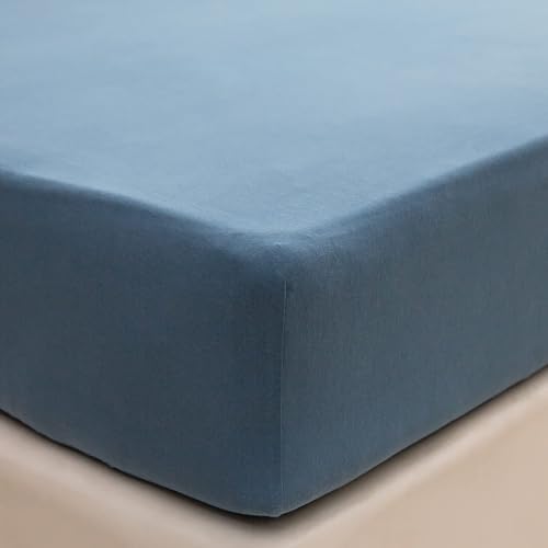 "PURE ERA Jersey Knit Cotton Fitted Bottom Sheet ONLY (No Flat Sheet or Shams) Deep Pocket Up to 15"" to 20"" Ultra Soft Comfy Breathable Cerulean Blue Twin"