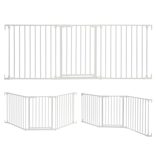 Dreambaby Discovery Metal Baby Gate - 1.95m Extra Wide 3 Panel Walk Through Door for Angled Openings, Configurable for Stairs and Hallways, 74cm High