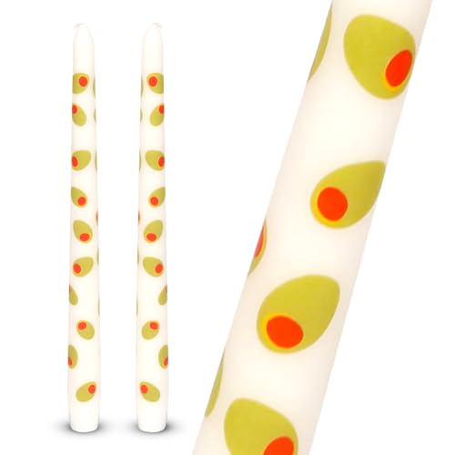 Talking Tables 2 x Tapered Tall Dinner Candles with Olive Design Made of Wax, Stylish Table Decorations Table Centrepieces, Summer Decor. Eco Packaging, Unscented, Burn Time 5 Hours, 23cm