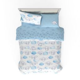 Franco Cinnamoroll Bedding 7 Piece Super Soft Cozy Reversible Comforter and Sheet Set with Sham, Queen, (100% Official Licensed Product)