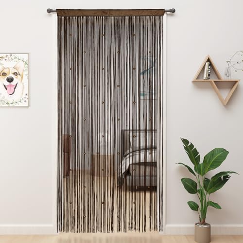 "YIIBAII Beaded Curtain Beaded Curtains for Doorways Crystals Suitable for Interior Hanging Decoration and Partitions Closet Curtains (Coffee, 39""x110"")"