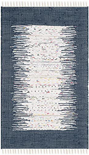 Safavieh Modern Indoor Flatweave Rectangle Area Rug, Montauk Collection, MTK711, in Ivory / Navy, 76 X 122 cm for Living Room, Bedroom or Any Indoor Space