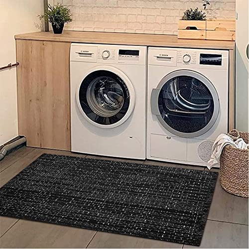 Seavish Laundry Room Chindi Rug, 2'x4.2' Black and White Striped Long Bathroom Woven Runner, Decorative Bohemian Hallway Throw, Small Area for Bedroom Kitchen Sink