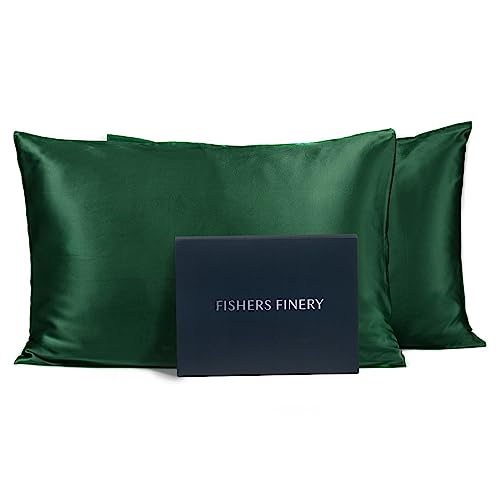 Fishers Finery 25mm 100% Pure Mulberry Silk Pillowcase (Dark Green King 2 Pack)