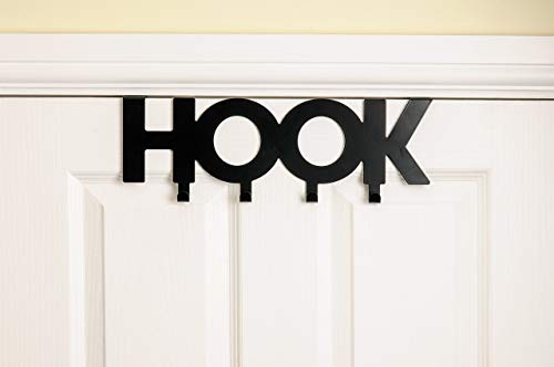 Headbourne HR0225C 4 Coat Hook Word Design Over the Door Hanger, Black
