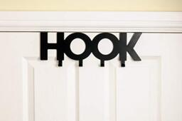 Headbourne HR0225C 4 Coat Hook Word Design Over the Door Hanger, Black