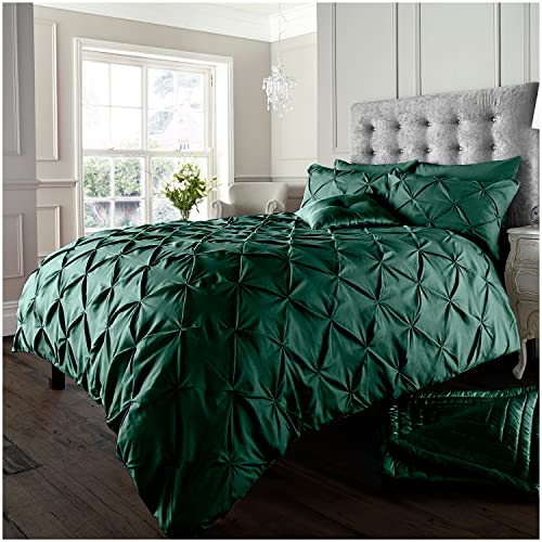 GC GAVENO CAVAILIA Pintuck Single Duvet Cover Set- Reversible Pinch Pleat Bedding- Polycotton Quilt Cover With Pillowcase- Green