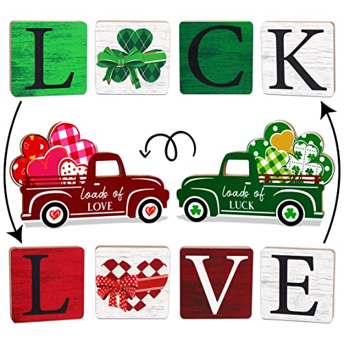 5PCS Valentines Day Decor/St.Patricks Day Decorations Reversible Table Centerpieces Tiered Tray Ornament for Home Party Decor