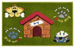 HANSE Home Design Doormat with I Love My Dog Design (50 x 80 cm, Soft Pile, Vibrant Colours, Dogs, Bones, Durable and Easy to Care), Green, Multi-