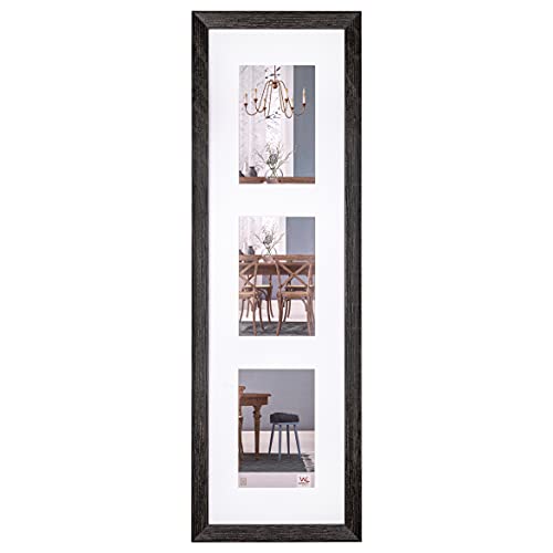 walther Design Picture Frame Dark Grey 3X 10x15 cm Gallery with PassepArtout, Fiorito Wooden Frame EF315VD