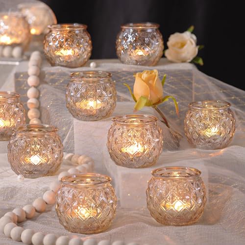 DARJEN 12pc Gold Textured Glass Tea Light Holders - Wedding & Party Centerpiece, Home Decor