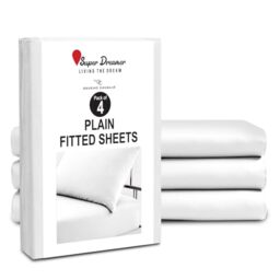 Microfiber Fitted Sheet King Size - 4 Pack Plain Bed Sheets - Deep Pocket 10 inch (25cm) - Shrinkage, Fade & Wrinkle Resistant Bottom Sheet Washable, Fit to Mattress (152x203 cm) - White