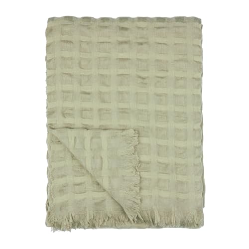 furn. Wylder Walton Waffle Throw – Soft Checked Waffle Weave Fringe Blanket (Sage – 130x180cm)