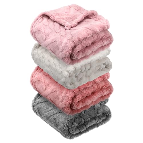 "VitalCozy 4 Pcs Baby Fleece Blanket 30"" x 40"" 3D Fluffy Baby Blanket Nursery Bed Blanket Infant or Newborn Receiving Blanket Swaddling Blankets for Baby Boys and Girls(Cute Color)"