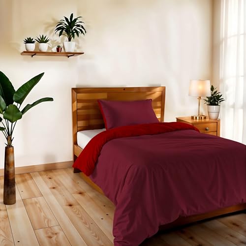 Single Duvet Cover, Plain Double Face, Vera Bedding Set with Duvet Cover 150 x 200 cm with Envelope 20 x 50 cm + Pillowcase 50 x 80 cm Bordeaux/Red