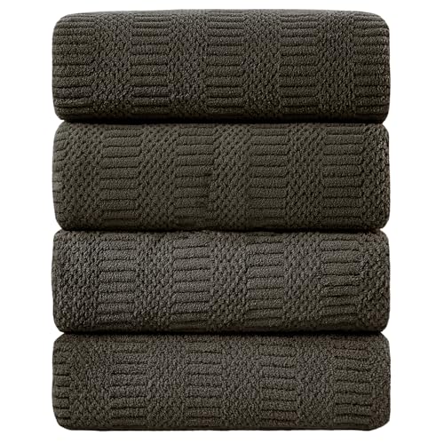 Ycosy 4 Pack Extra Large Microfiber Bath Towels Set,35x70 inches,600GSM,Less Lint Highly Absorbent Super Soft & Quick Dry,Oversized Bath Towels,Perfect for Bathroom Gym Pool,Brown