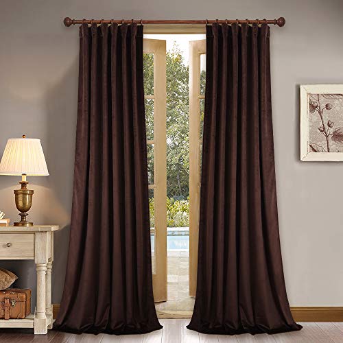 StangH Velvet Curtains 105 inches Long Back Tab Brown Thermal Insulated Blackout Window Drapes, Heavy Thick Privacy Sliding Door Panels for Living Room, W52 x L105, 2 Panels