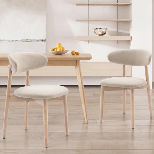 COLAMY Modern Dining Chairs Set with Wooden Legs – Upholstered Fabric Dining Room Chairs with Curved Backrest, Soft Cushion Seat, and Sturdy Rubberwood Frame for Kitchen, Living Room, or Café