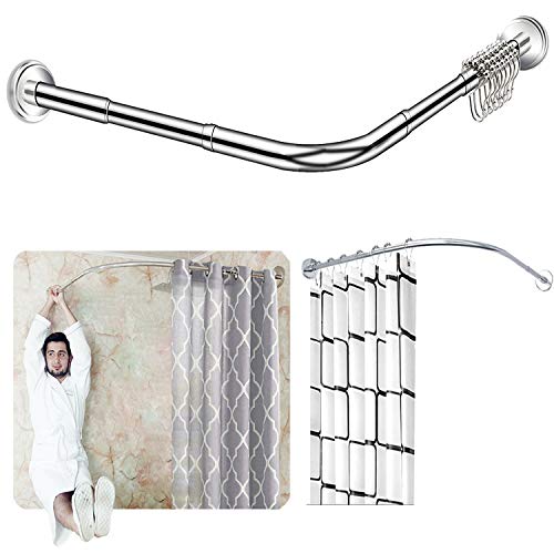 "Quany Life Stretchable Corner Shower Curtain Rod - Drill Free Install 304 Stainless L Shaped 32-43"" x 32-43"",for Bathroom, Clothing Store(Free Curtain Hook )"