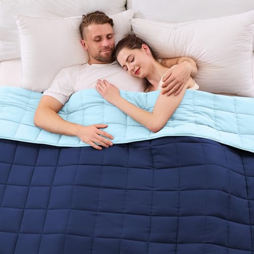 King Size Weighted Blanket for Adults (30 lbs, 80??? x 87???, Navy & Blue) Cooling Heavy Blanket for Sleeping Perfect for 290-310 lbs, Breathable Blanket for Adults & Couple All Season, Machine Washable