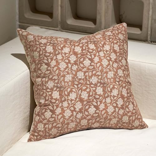 DOMVITUS Floral Pillow Covers 20x20, Throw Pillows for Couch, Block Print Pillow Cover, Decorative Neutral Accent Throw Pillow Covers for Living Room, 1PC, Brownish Orange
