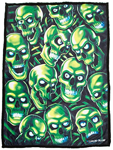 "Liquid Blue - Bandana - Fantasy Skull Pile Classic Coral Fleece Throw Blanket mens 50"" x 60"""