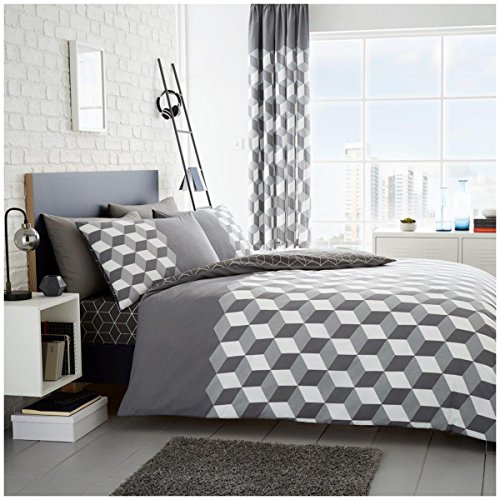GC GAVENO CAVAILIA Super Soft Geometric Pattern Duvet Cover Set, 2 Piece Reversible Printed Bedding Sets With Pillow Case, Grey