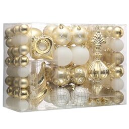 Valery Madelyn Christmas Tree Ornaments for Valentines Day, 100ct White and Gold Shatterproof Christmas Tree Decorations, Elegant Hanging Ball Ornaments Bulk for Xmas Holiday Wedding Decor