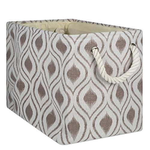 DII Collapsible Polyester Storage Basket or Bin with Durable Cotton Handles, Home Organizer Solution for Office, Bedroom, Closet, Toys, & Laundry, Stone, L