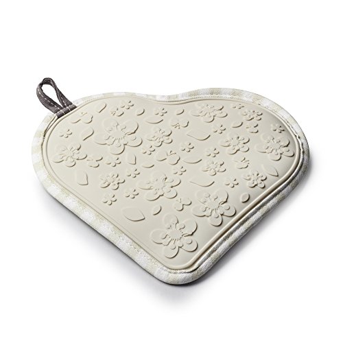 Zeal Silicone and Cotton Hot Mat and Pot Holder Heart Shape, Cream, 20.5 x 22.5 x 20.5 cm