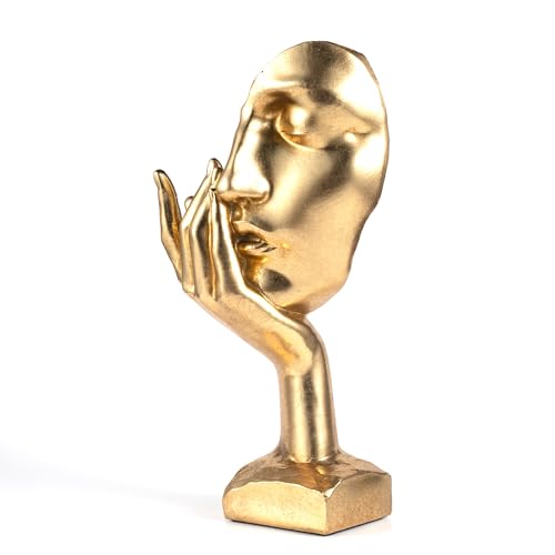 "EPTUEGA Gold Decor Art Women Face Statue 11.8"" H Thinker Statues for Home Decor, Collectible Figurine Table Decorations for Living Room Bedroom Office Desktop, Bookshelf Decorative Objects"