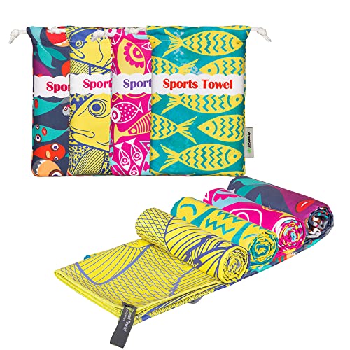 4Monster Quick Dry Beach Towel, Ultra Absorbent Microfiber Travel Towel, Lightweight & Compact for Beach, Swimming, Camping, Pool, Water Sports & Yoga