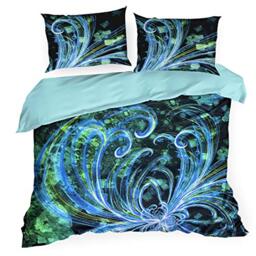 Eurofirany Bedding Pattern Print Striking Cotton Set 2 Pillow Cases 1 Duvet Cover, Blue, 160X200cm+2x/70X80cm