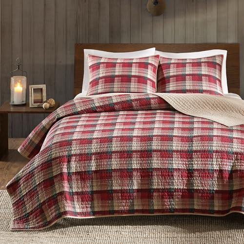 "WOOLRICH All Season, Breathable Coverlet Bedspread Bedding Set, Matching Shams, Cotton, Plaid Red/Tan, King/Cal King(110""x96"")"