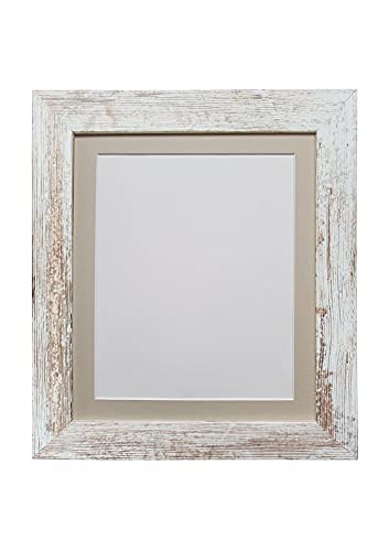 FRAMES BY POST Metro Picture Photo Frame Distressed White with Light Grey Mount 16 x 12 Image Size 12 x 10 Inch Plastic Glass