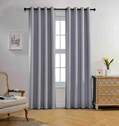MIUCO Blackout Curtains Room Darkening Curtains Textured Grommet Window Curtains for Living Room 2 Panels 52x84 Inch Long Silver