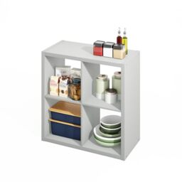 Furinno HERMITE Kitchen Island, 4-Cube Coffee Bar, Extra Thick Kitchen Storage, Bakers Rack, for Pantry Organizers and Storage, Kitchen Organization, Light Grey