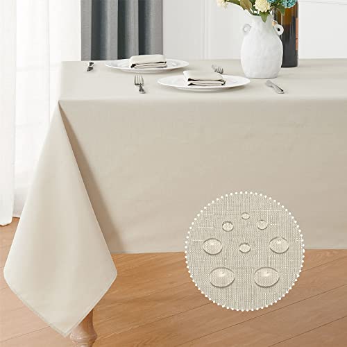 Veblandy Rectangle 4 Feet Tablecloth 52x70 inch Linen Textured Table Cloth Stain and Wrinkle Resistant Washable Polyester, Decorative Table Cover Waterproof for Dining, Buffet and Camping, Beige