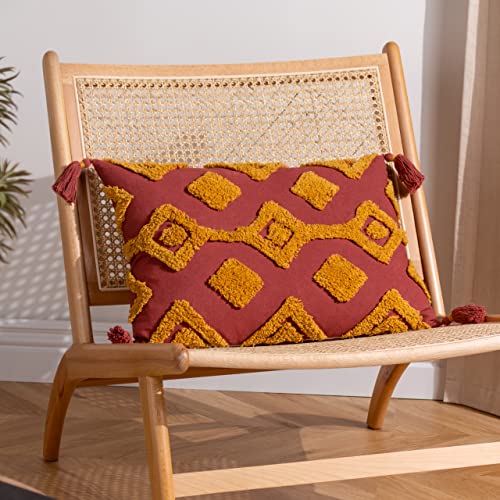 furn. Dharma Tufted Tasselled Feather Filled Cushion - Twin Pack, Sunset, 35 x 50cm