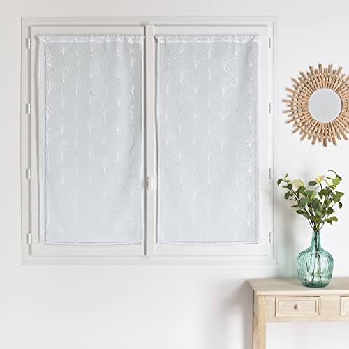 HomeMaison.com 2 x Linen Look Curtains - Embroidered - White Curtain - Curtain 60 x 120 cm - Curtain with Hem - Translucent - Window Curtain Modern
