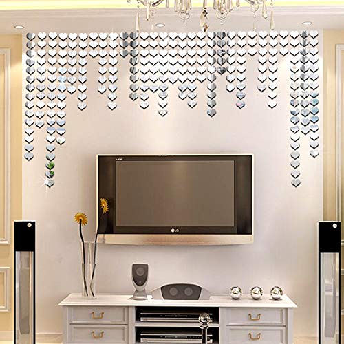 Ambiance Sticker 100 Heart Mirror Wall Stickers Easy to Peel And Safe On Walls, Children's Room And Children's Room, Wall Decoration Crystal Surface