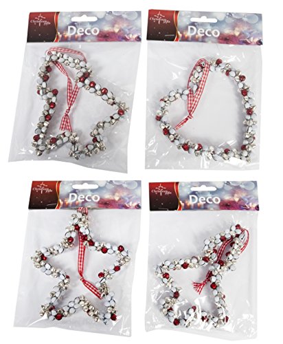 Christmas Gifts 98816 Heart/Star Christmas Decoration with 4 Different Designs, Red/White, 13 inch