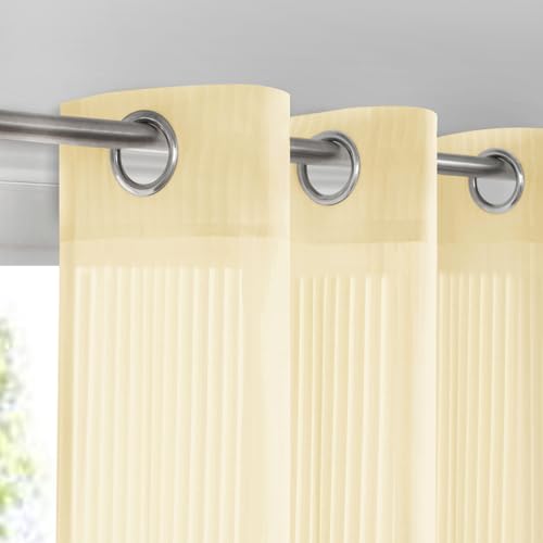 Sovtfides Beige Sheer Curtains & Drapes 96 inches Long for Living Room - Grommet Top Solid Lightweight & Airy Gauzy Window Treatments with Light Filtering for Bedroom, 2 Panels, W42 x L96