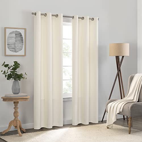 Eclipse Kendall Solid Textured Blackout Thermal Insulated Lining Grommet Window Curtain for Bedroom (1 Panel), 42 in x 63 in, Ivory